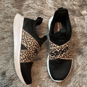Adidas criss cross leopard print cloud foam insole slip on sneakers